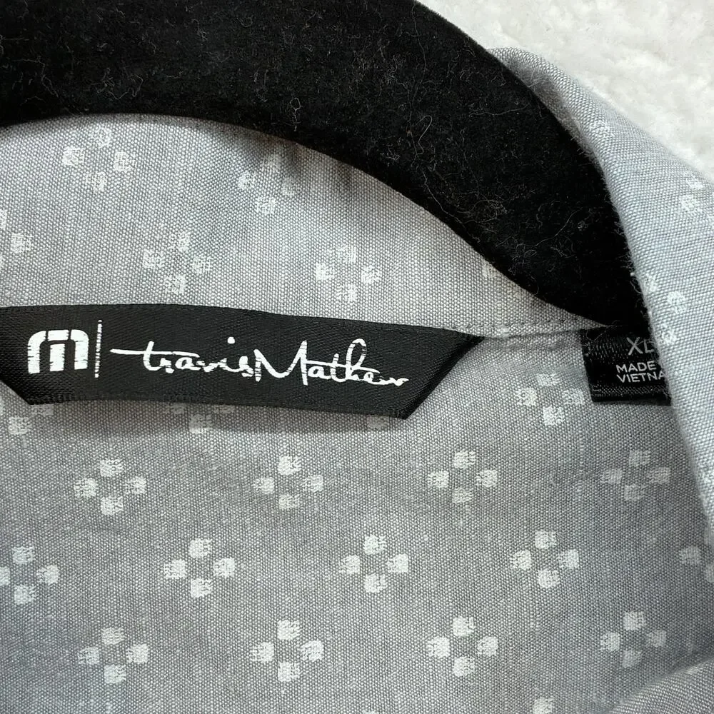 Travis Mathew Shirt Mens XL Gray Geometric Short Sleeve Button Up Stretch Casual - Picture 3 of 10